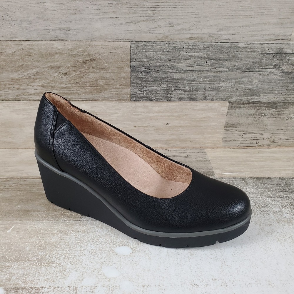 SOUL Naturalizer About Time Wedge Womens Pump Sz 8 W Black Leather Slip On